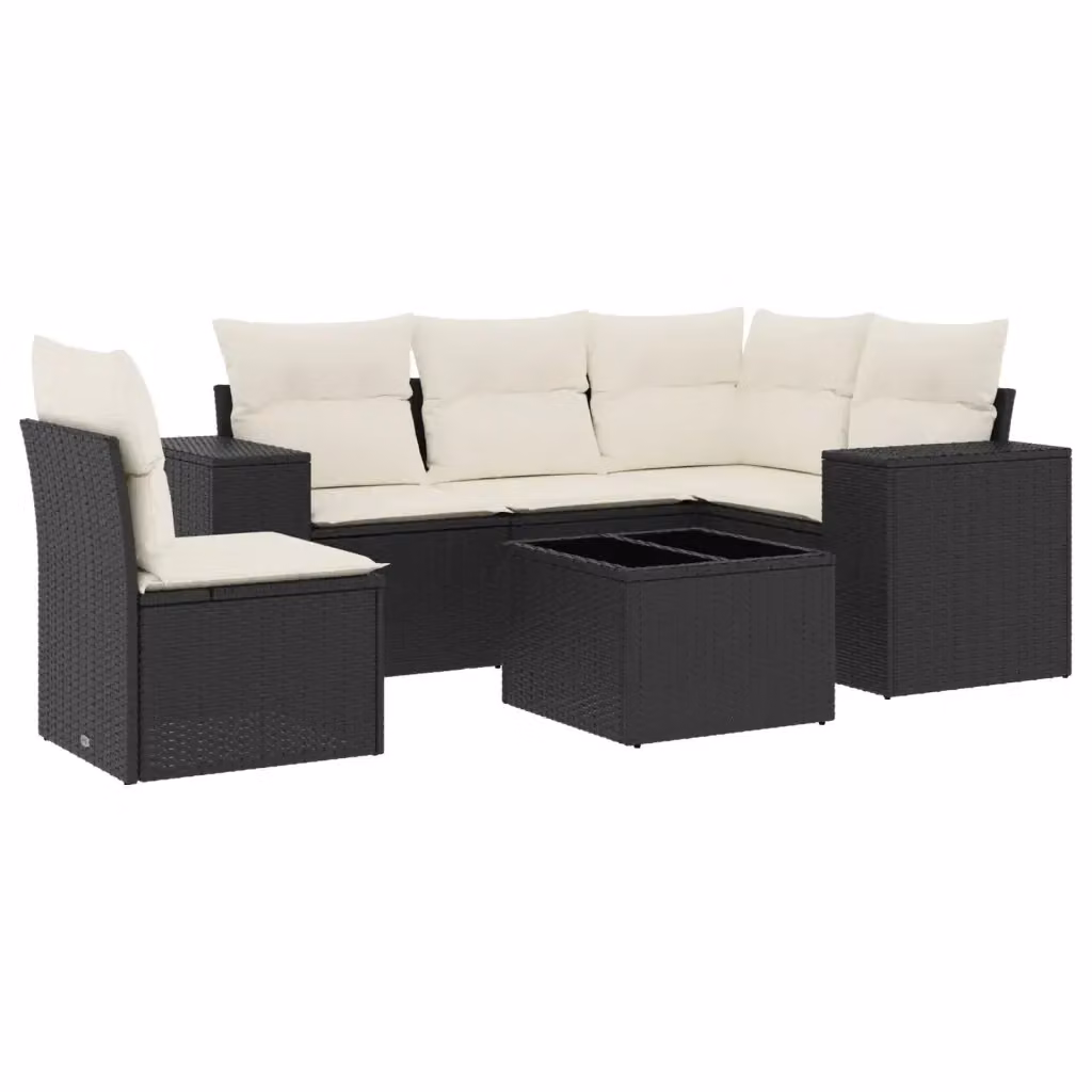 Set Divano da Giardino a L vidaXL in Polyrattan Nero con 6 Cuscini e Tavolino da Esterno – 2