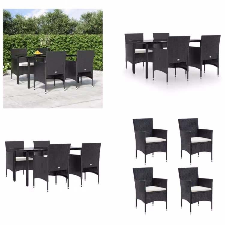 vidaXL Set da pranzo da giardino 5 pezzi con cuscini nero - Set da pranzo da giardino - Set da pranzo da giardino - Set da pranzo da esterno - Set da pranzo da giardino