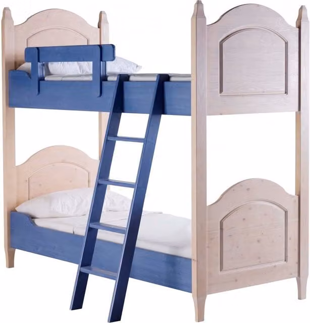 Letto a castello in legno di abete stile shabby chic Mobili 2G L: 93 cm, P: 205 cm, H: 186 cm, colori azzurro e miele – 1