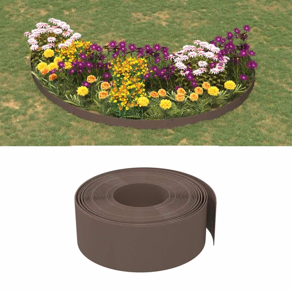 Set di 4 bordure da giardino ornamentali vidaXL in polietilene marrone, Lunghezza: 10 m, Altezza: 20 cm