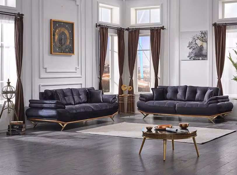 Luxuriöse 2x Sofa Dreisitzer Wohnzimmer Textil Komplett 3+3 Sitzer Garnitur