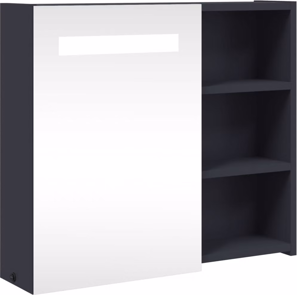 Armadietto Bagno con Specchio e LED Grigio 60x13x52 cm
