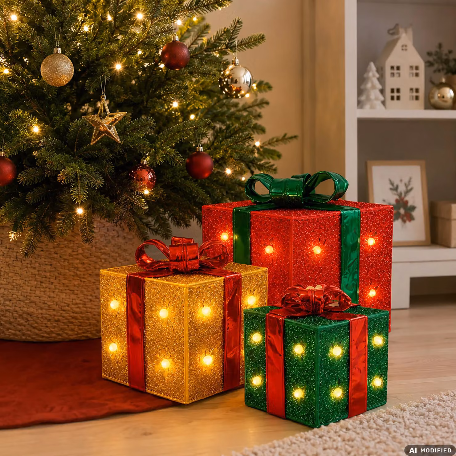 Set 3 Pacchi Natalizi Luminosi Glitterati Pieghevoli VESTIAMO CASA Colori Rosso, Verde e Oro – 2