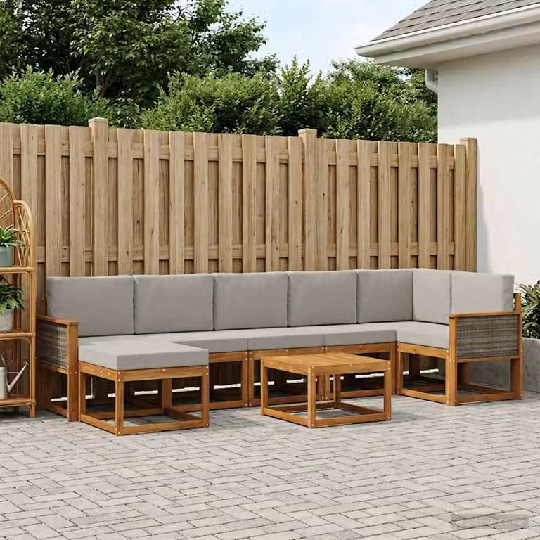 Set di divani da esterno vidaXL 8 pz in legno di acacia con cuscini, beige e grigio