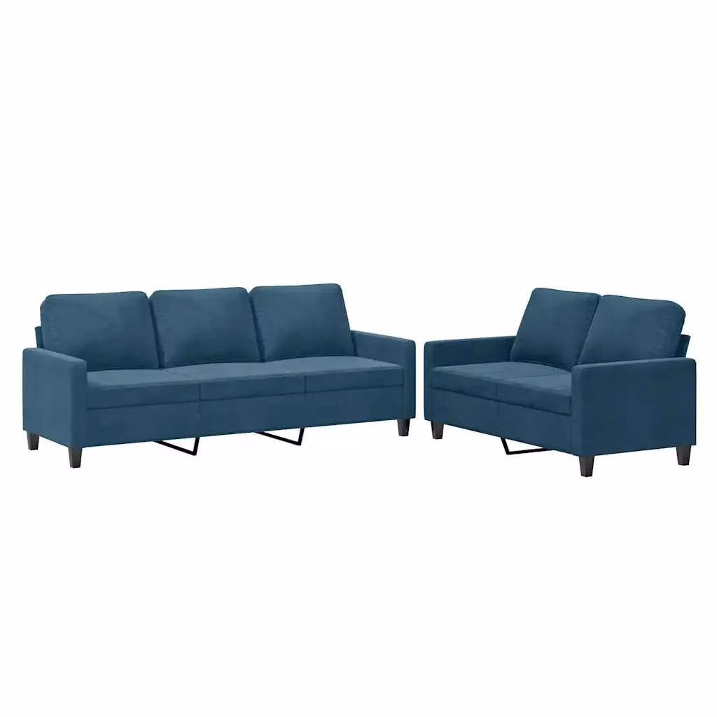 Set di divani vidaXL composto da un divano a 2 posti e uno a 3 posti in velluto blu con cuscini coordinati per il tuo soggiorno – 2