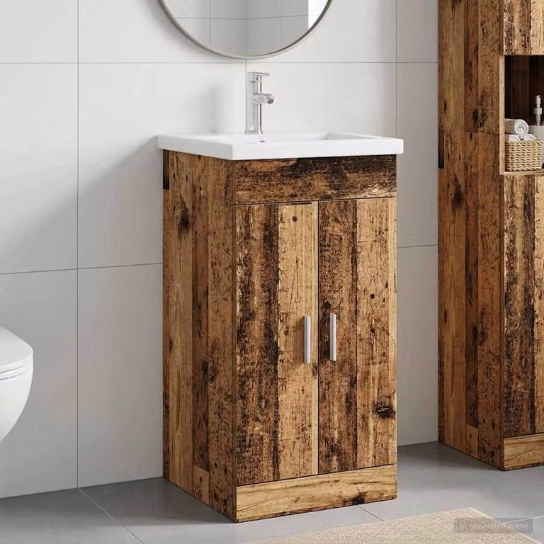 Mobile da bagno con lavabo vidaXL in legno color legno antico e argento L: 42 cm, P: 40 cm, H: 84,5 cm