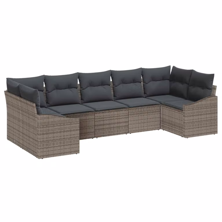 Set Divano da Giardino vidaXL a Forma di L in Polyrattan Grigio con 7 Pezzi e Cuscini