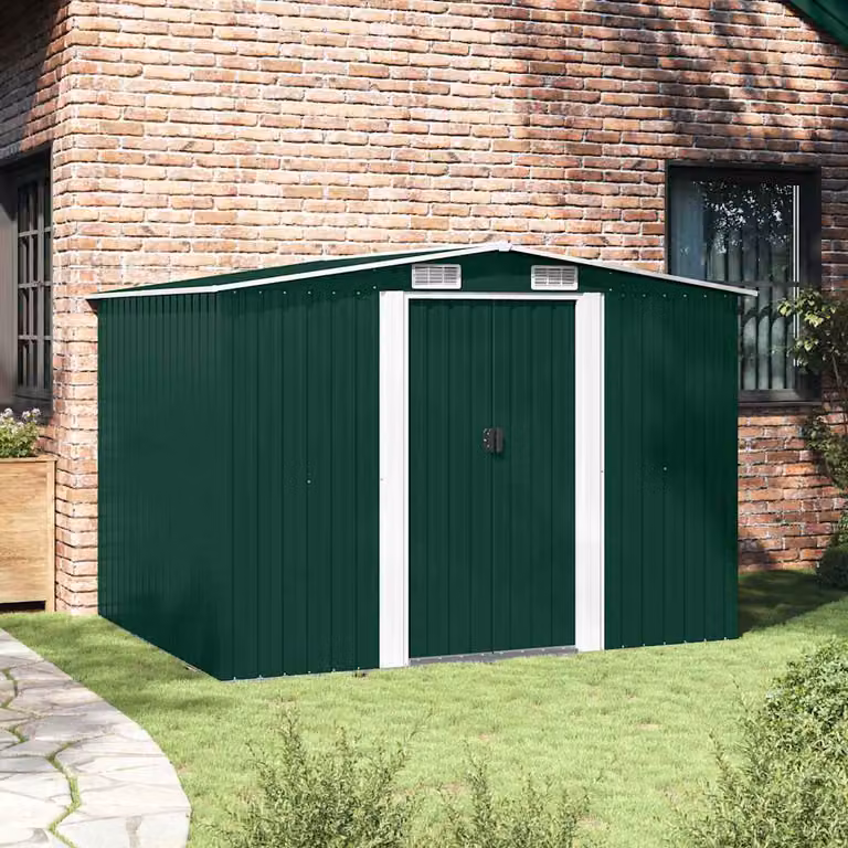 vidaXL Capanno per Attrezzi in Metallo Verde 257x205x178 cm
