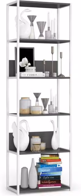 Scaffale Loft Akord in stile industrial con ripiani in legno, Bianco e Grigio, L: 60 cm, P: 32 cm, H: 192 cm