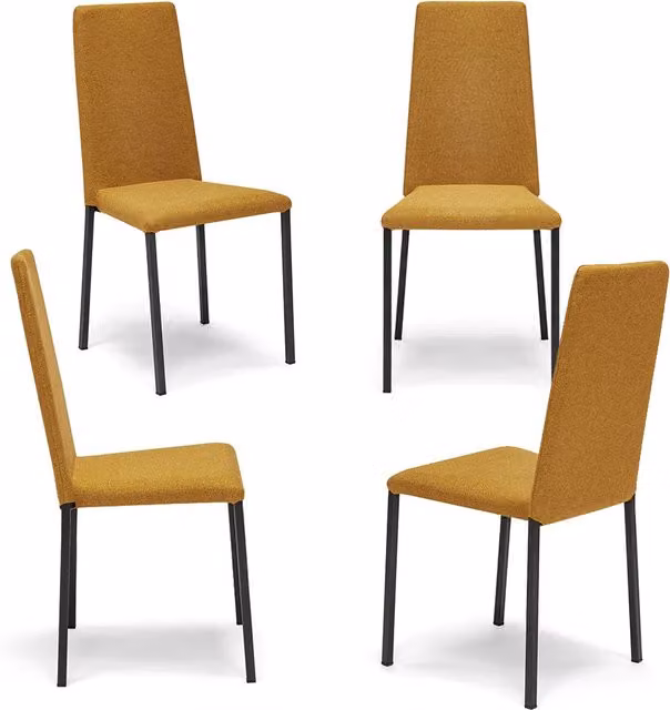 Set 4 sedie imbottita modello BETTY STYLE per interni, design moderno, gambe quadre in metallo, schienale e seduta rivestiti con tessuto morbido al tatto Ruggine
