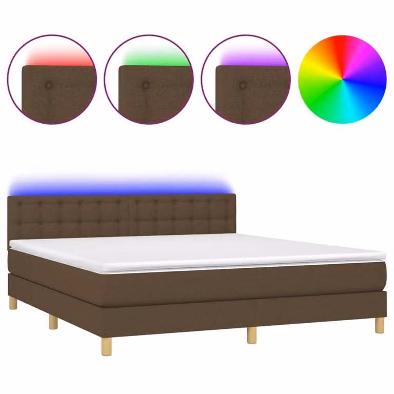 Letto a Molle Materasso e LED Marrone Scuro 160x200 cm Tessuto
