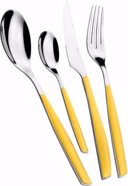 Set di posate Glamour Casa Bugatti da 24 pezzi in acciaio inox rivestito giallo con scatola window
