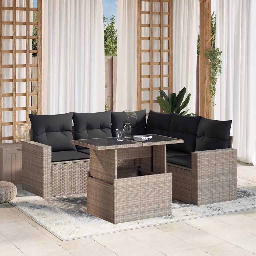 Set Divano da Giardino a L vidaXL 6pz con Cuscini Grigio Antracite e Tavolino in Vetro – 1