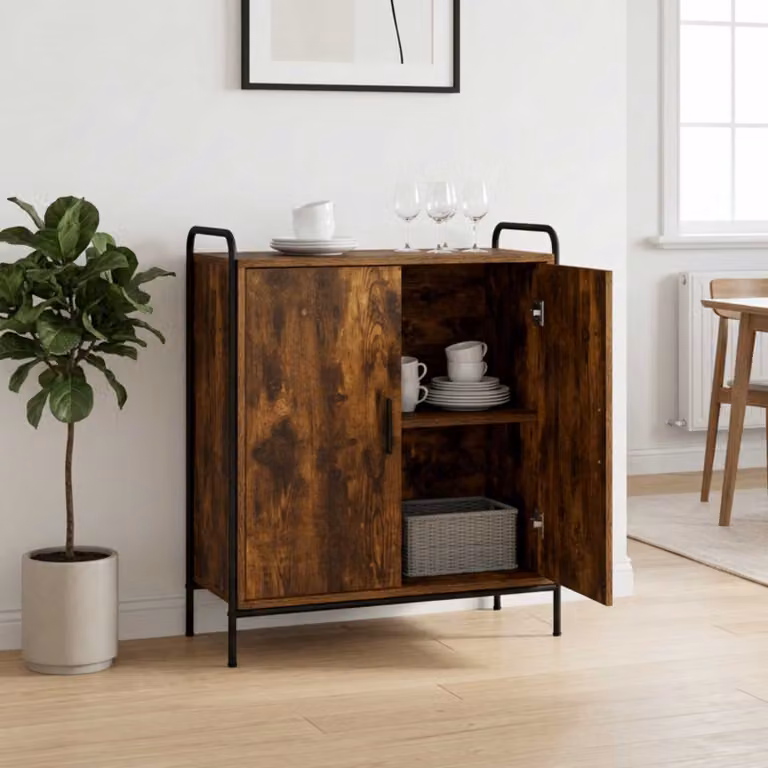 Credenza moderna vidaXL in legno ingegnerizzato e metallo, colore marrone, L: 97 cm, P: 33 cm, H: 81 cm