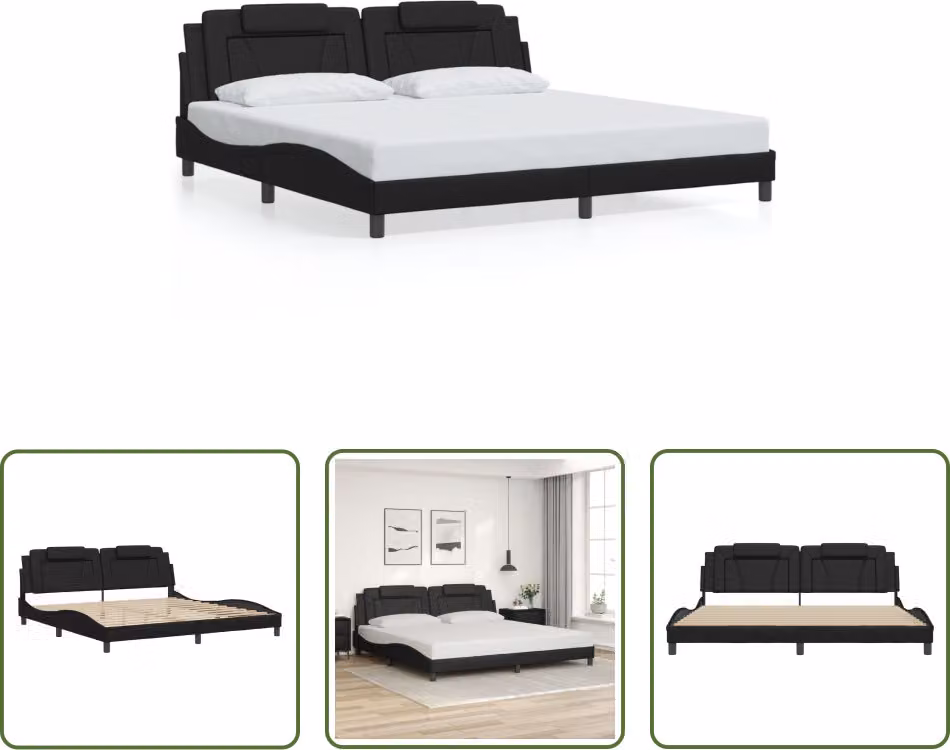 The Living Store Struttura letto con testiera nera 200x200 cm in ecopelle