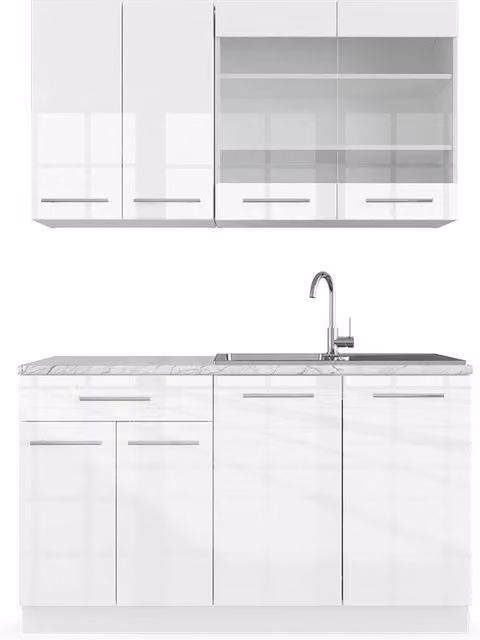 Cucina completa Fame-Line Bianco lucido/Bianco 140 cm senza piano di lavoro Vicco