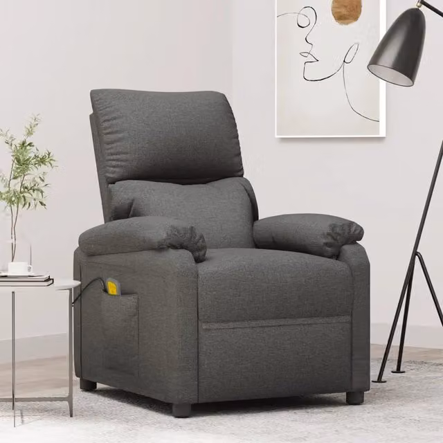 Poltrona Relax Recliner vidaXL in Tessuto Grigio con Braccioli e Struttura in Metallo e Legno – 1
