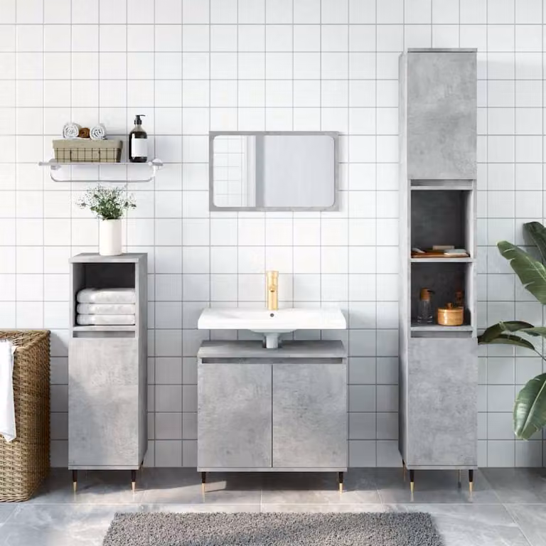 Armadietto da bagno industriale vidaXL in legno e metallo grigio L: 58 cm, P: 33 cm, H: 60 cm