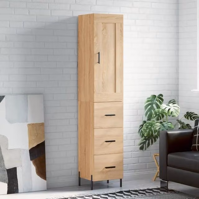 Credenza moderna vidaXL in legno e metallo, colore beige e marrone, L/P/H: 34,5 x 34 x 180 cm