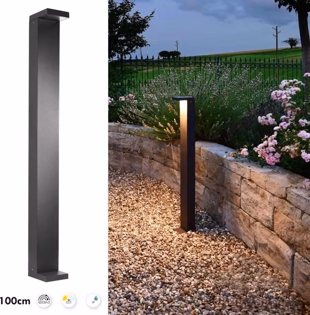 LERNA 1000 Lampione LED 6W CCT 3000K 4000K IP65 da esterno palo luminoso luce giardino viale sentiero 230V 100cm