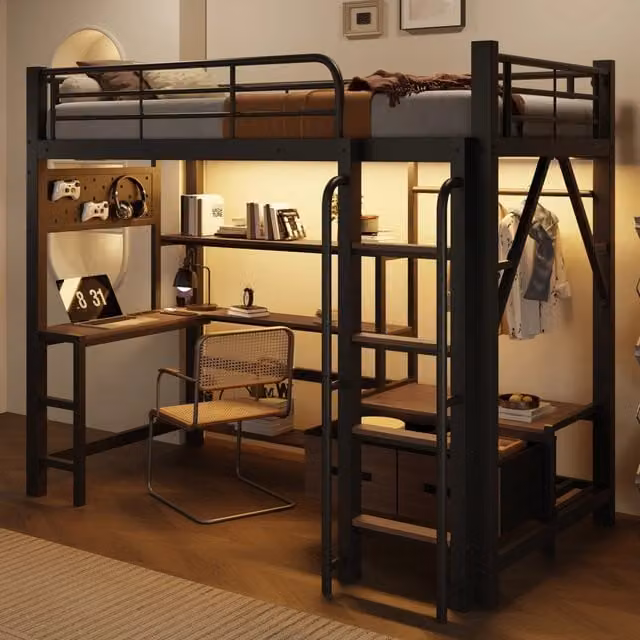 letto a castello metallo mdf nero 90 x 200 cm