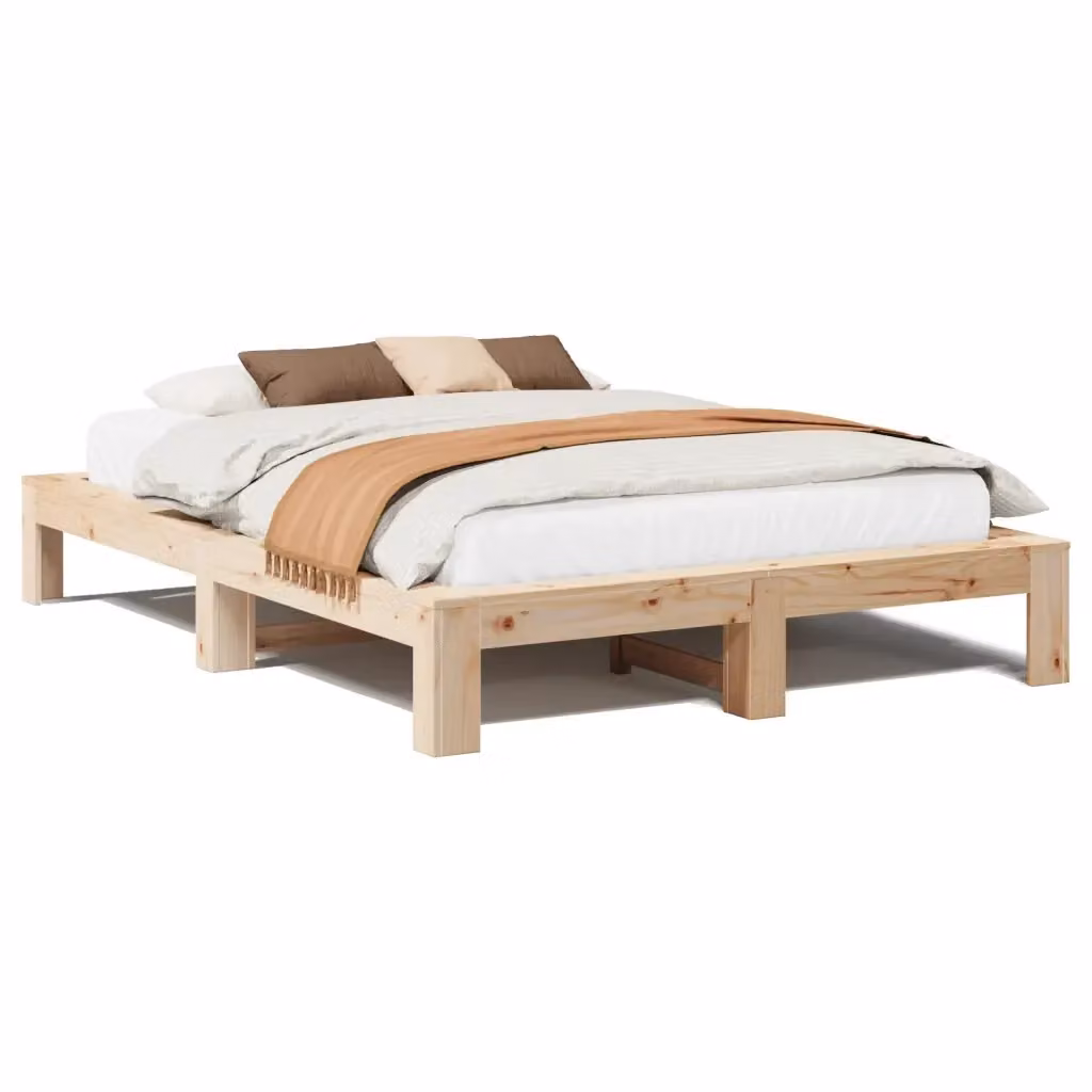 Letto senza materasso in legno massello di pino vidaXL, stile rustico, colore marrone, L/P/H: 150 x 200 x 31,5 cm – 2
