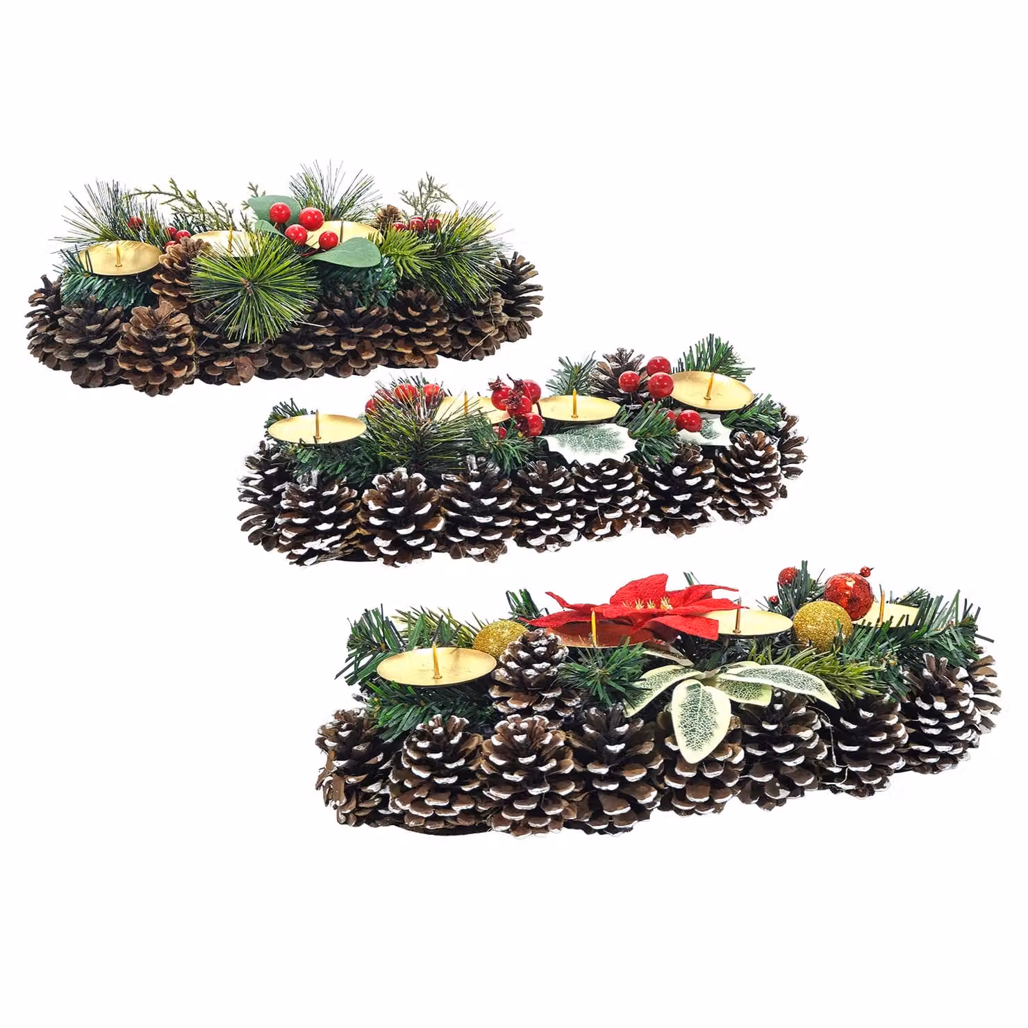 Portacandela Natalizio Vestiamo Casa con Pigne Decorative Verde e Rosso Altezza: 34 cm – 1