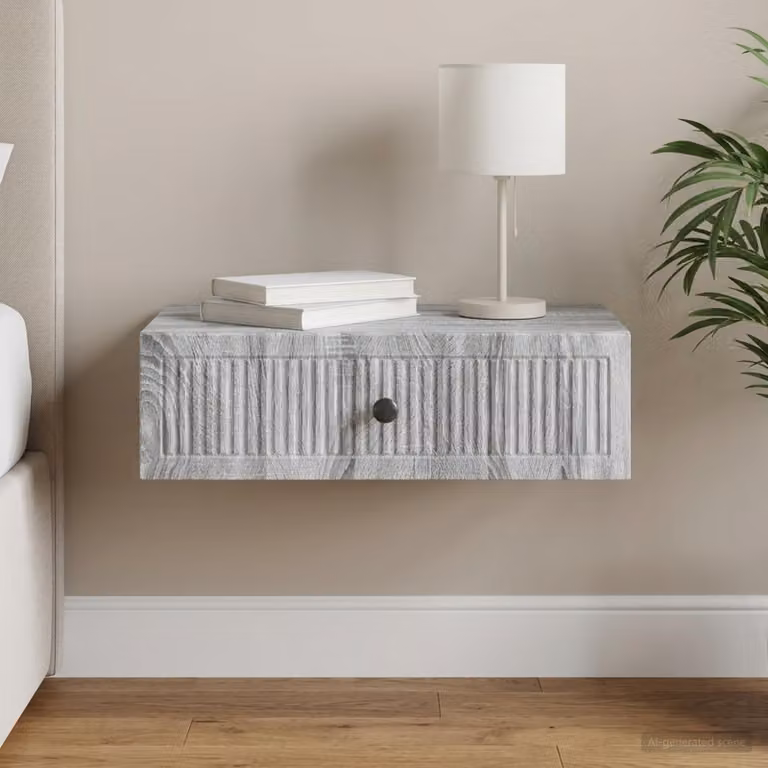 vidaXL Tavolino da Parete Laterale Grigio Sonoma L/P/H: 59 x 34,5 x 17 cm