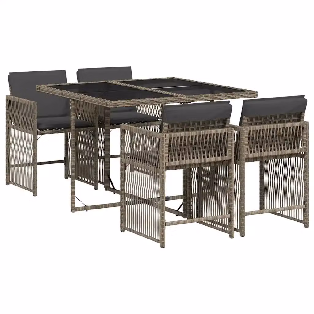 vidaXL Set da Pranzo da Giardino 5 pz in Polyrattan Grigio con Piano in Vetro – 2