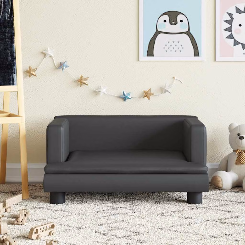 vidaXL Divano per Bambini Nero in Similpelle con Struttura in Legno di Pino L: 60 cm, P: 40 cm, H: 30 cm