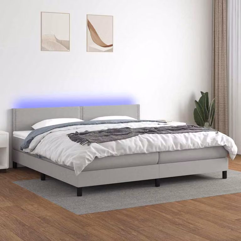 Letto Ibrido con Materasso e Illuminazione LED vidaXL, Grigio Chiaro e Bianco, L/P: 200 x 200 cm