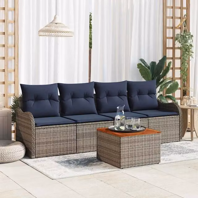 Set Divano da Giardino 5 pz Grigio polyrattan 3347388