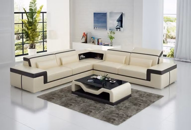 Ledersofa mit USB,Wohnlandschaft Ecksofa Eck Garnitur Design Modern Sofa G8020B