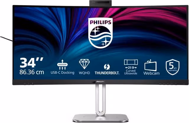Monitor Curvo Philips 34 pollici QHD 1440p VA con Webcam Nero