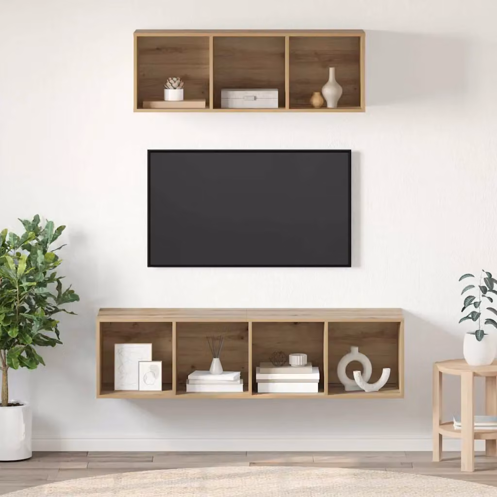 Set di 2 mobili TV moderni vidaXL in legno ingegnerizzato color rovere opaco, sospesi a parete