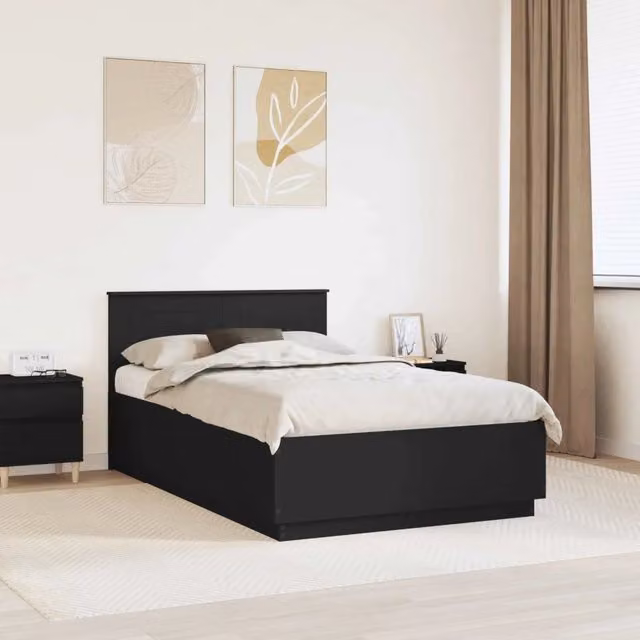 Struttura del letto-Giroletto Nero 135 x 190 cm Legno ingegnerizzato