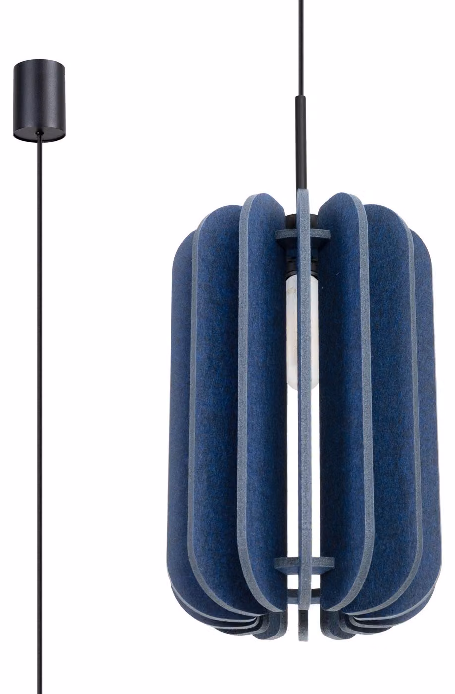 Lampada a sospensione BARDEO blu scuro-nera 1xE27x15W in feltro, dimensioni: 165x27x27 cm, IP20, Pure Lume