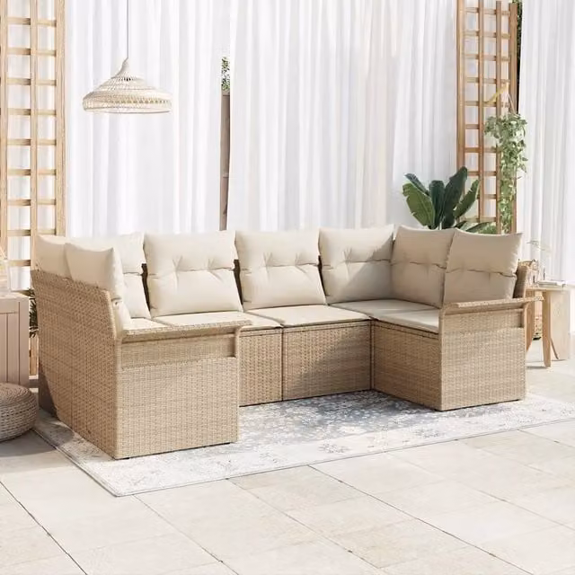 Set Divano da Giardino a L con Cuscini vidaXL, 6 Pezzi, Beige
