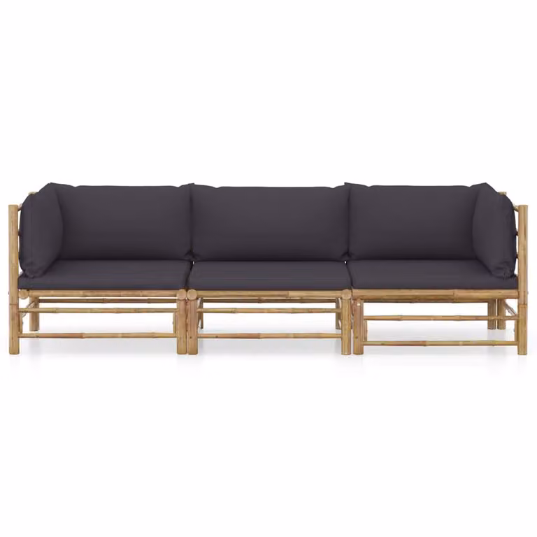 Set Divani da Giardino 3 pz con Cuscini Grigio Scuro in Bambù