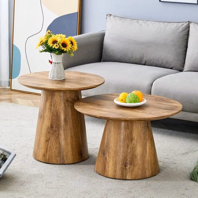 Set di 2 tavolini rotondi 60x35 e 50x48 cm color legno in MDF - base stabile