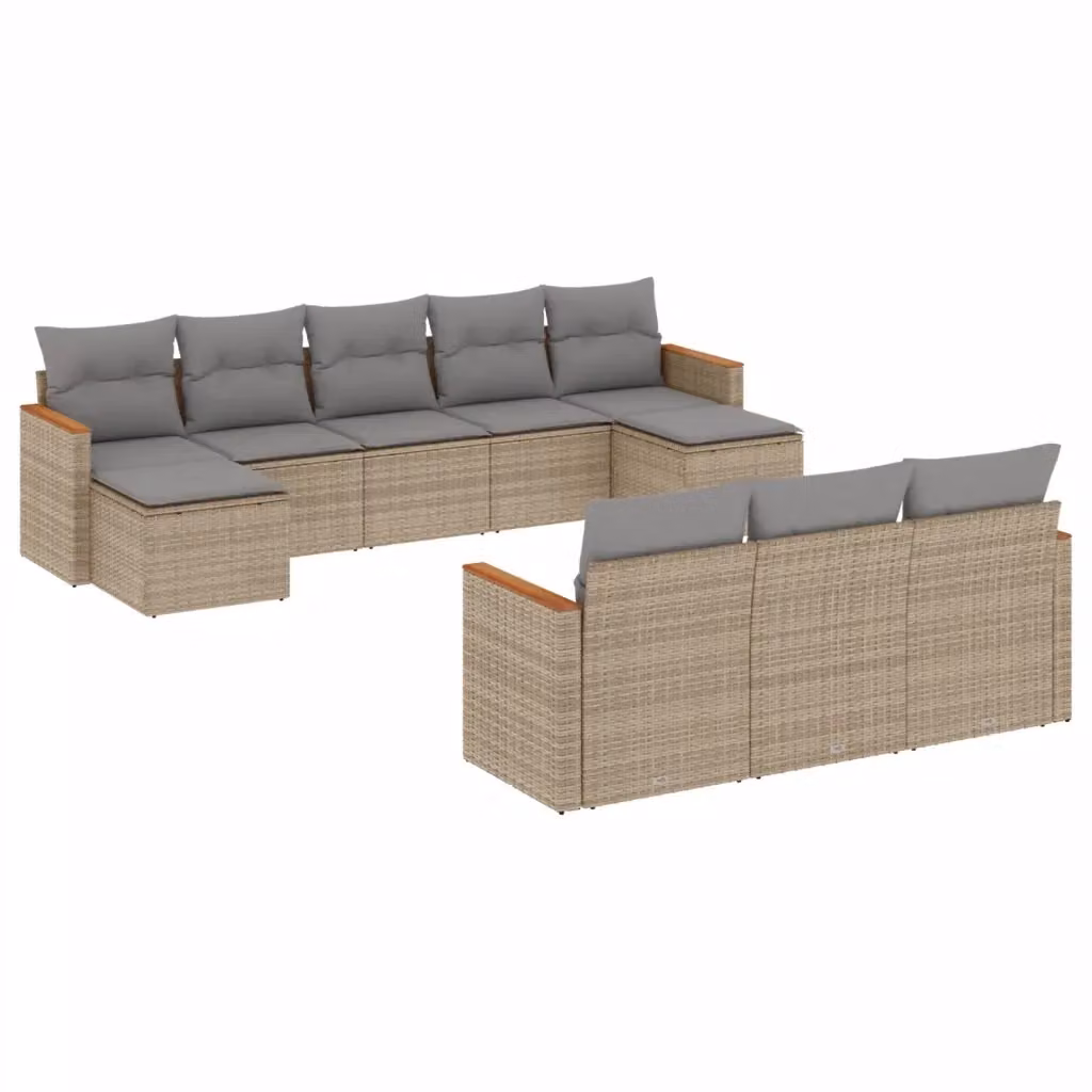 vidaXL Set Divano da Giardino a L 10 pz in Polyrattan con Cuscini Beige e Grigio – 2