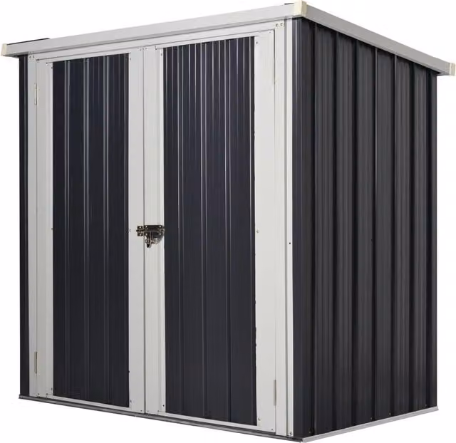 EasyComfort Casetta da Giardino in Lamiera di Acciaio con Doppia Porta, L: 147 cm, P: 86 cm, H: 134 cm, Nero e Bianco