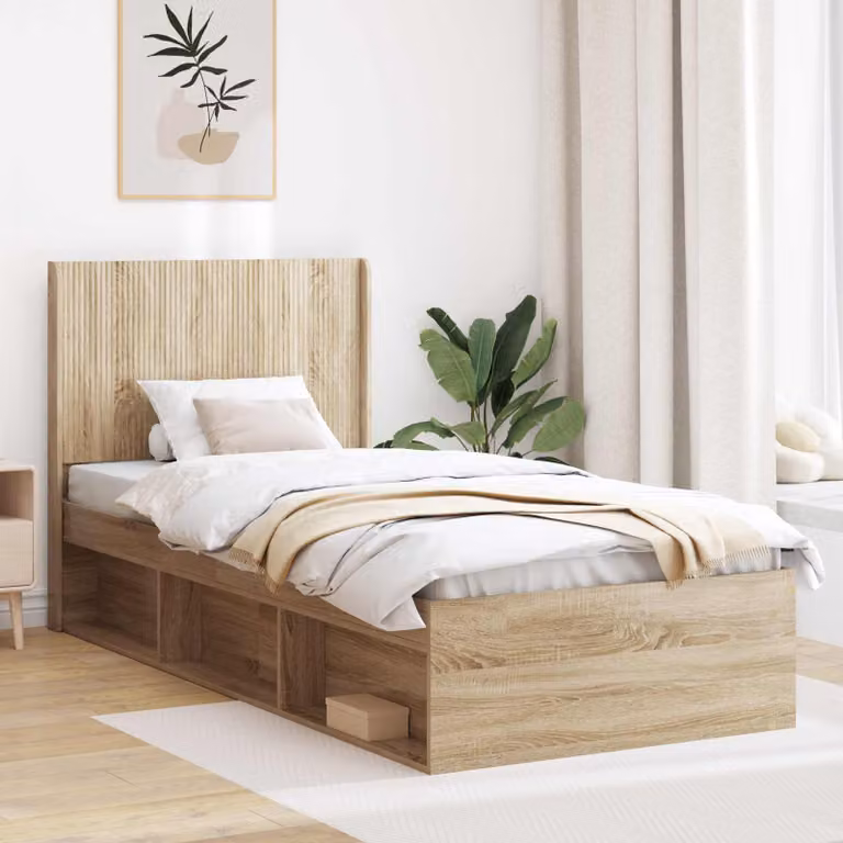 Letto con contenitore e testata vidaXL in Rovere Sonoma, marrone, L/P/H: 100 x 200 x 105 cm