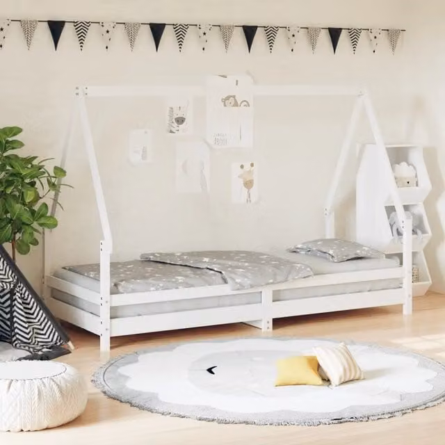 Letto a casetta per bambini vidaXL in legno massello di pino bianco L: 200 cm, P: 80 cm, H: 139,5 cm