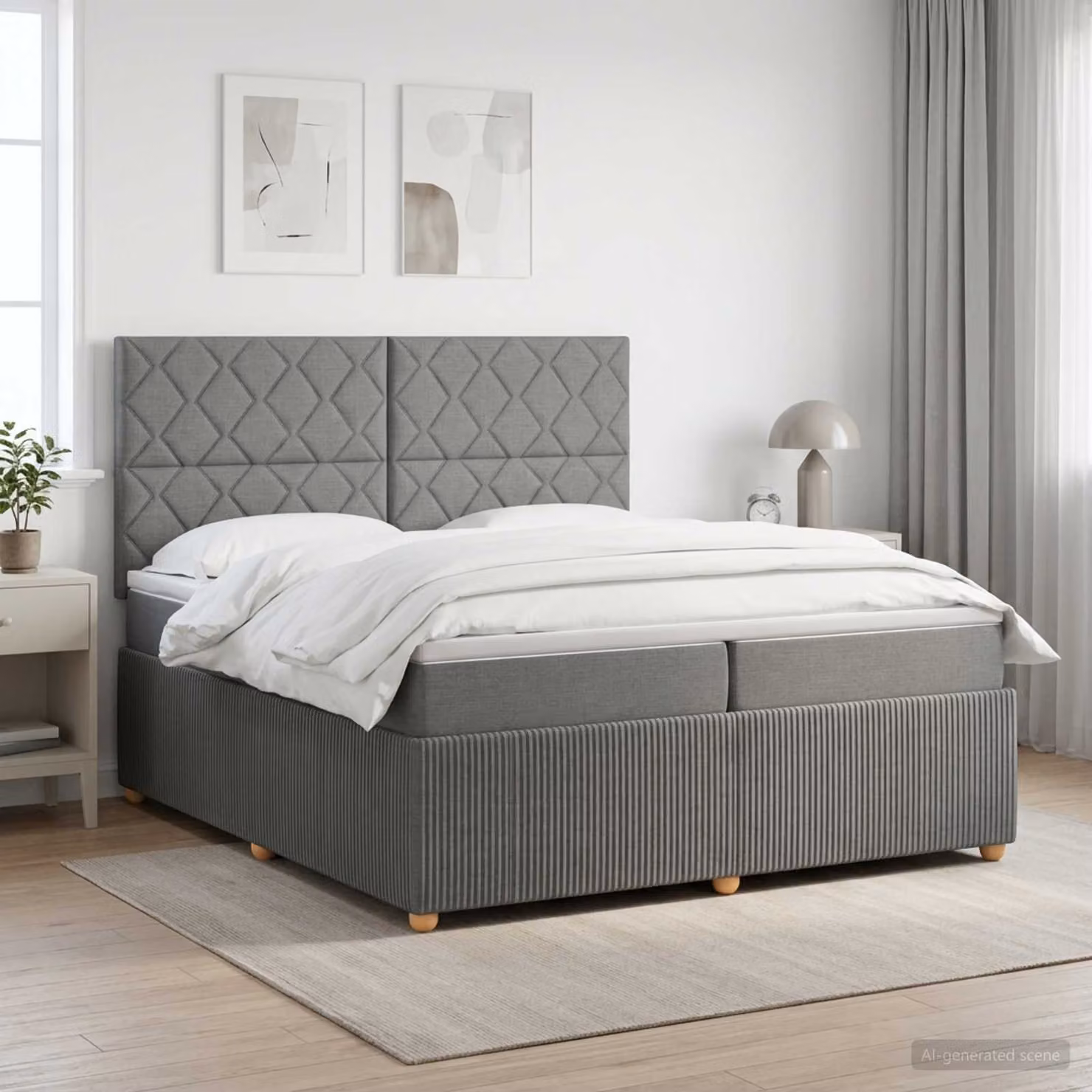 vidaXL Letto box spring con materasso a molle insacchettate Grigio e Bianco L/P: 200 x 200 cm