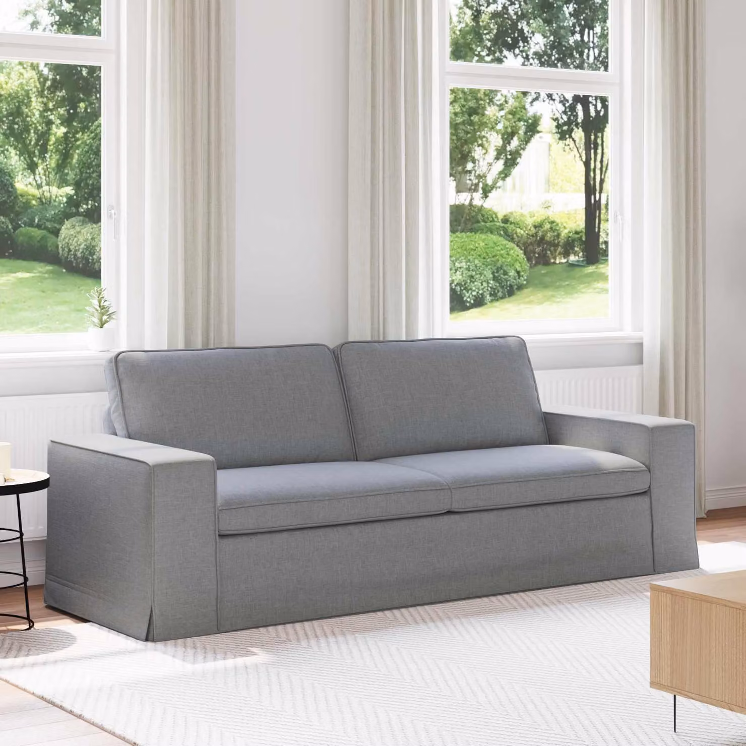 Divano moderno vidaXL in tessuto grigio con struttura in metallo, L: 222 cm, P: 80 cm, H: 82 cm – 1