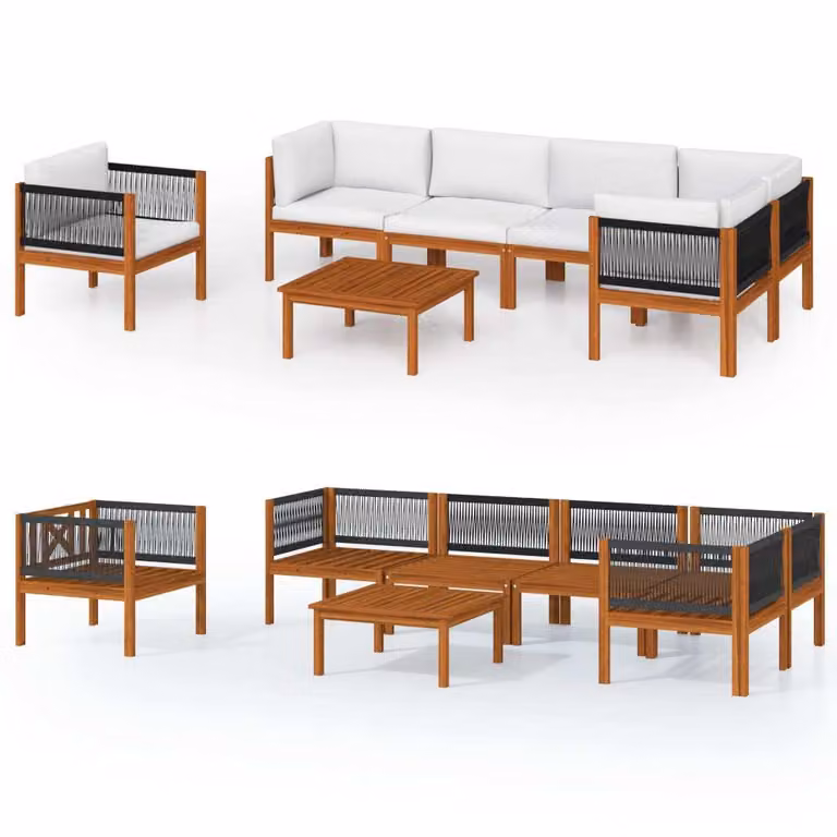 Set da giardino 7 pezzi con cuscini crema 63x63 cm