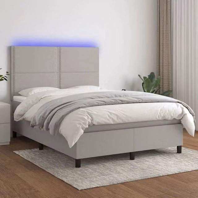 Letto Ibrido con Materasso e Illuminazione LED vidaXL in Tessuto Grigio e Bianco L/P/H: 140 x 190 x 128 cm – 1