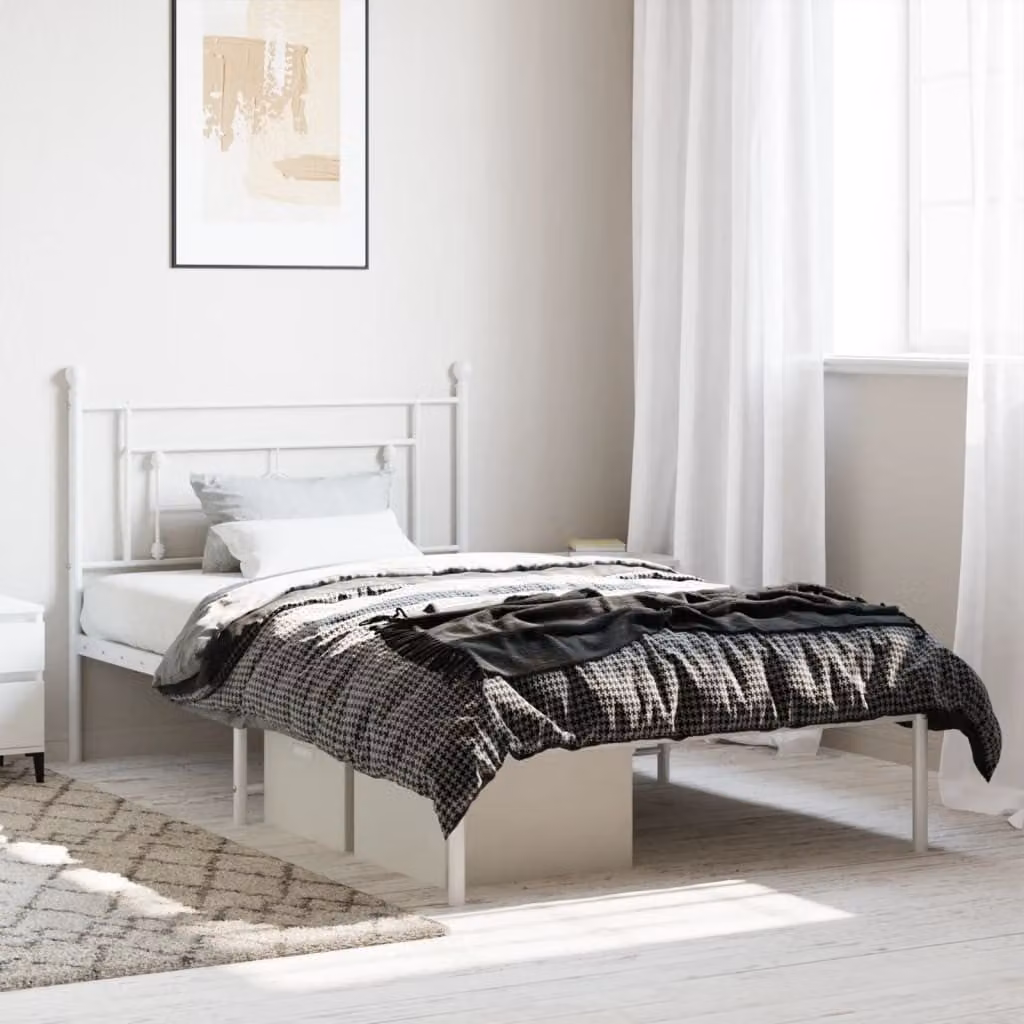 vidaXL Giroletto con Testiera in Metallo Bianco L: 112 cm, P: 207 cm, H: 97 cm