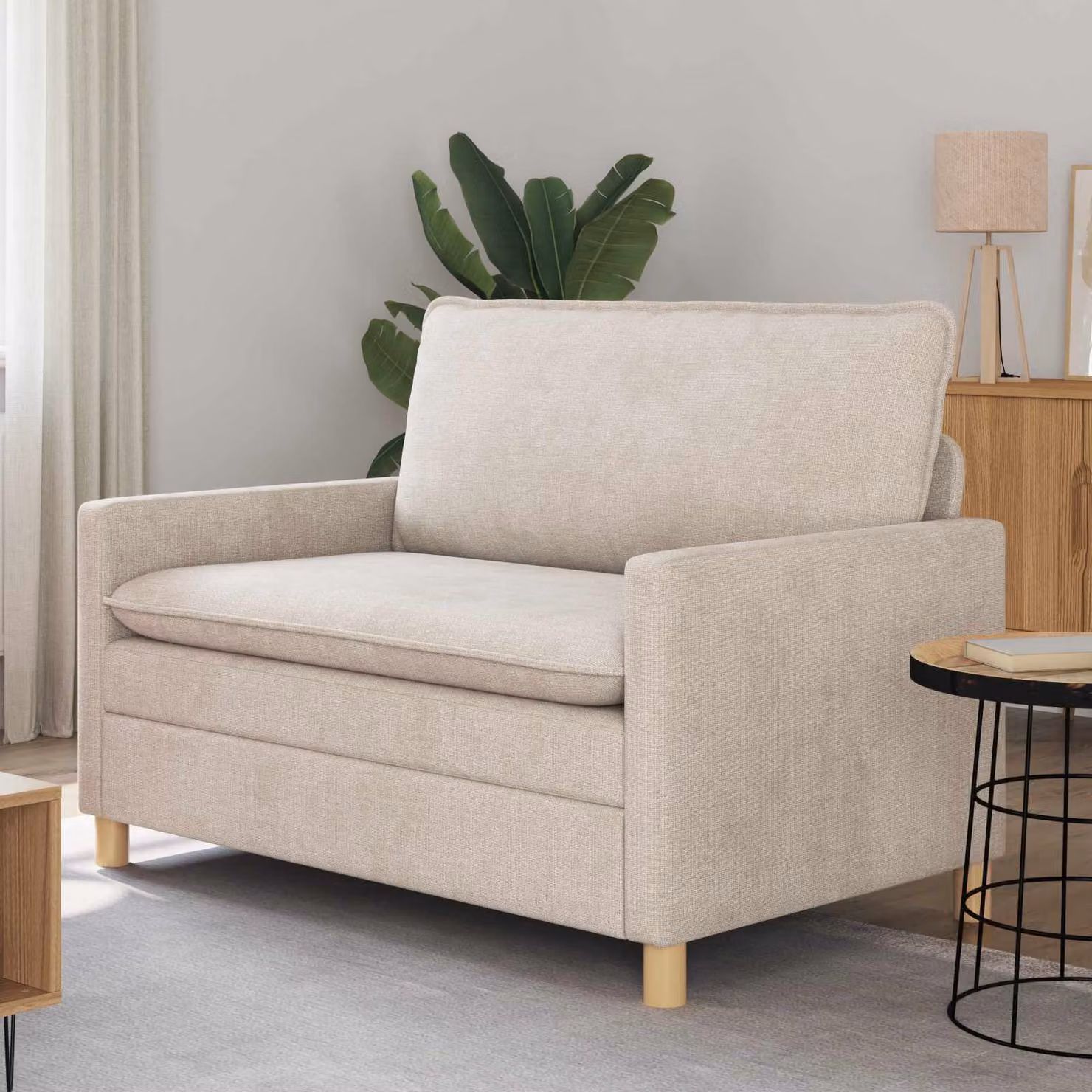 Divano vidaXL in tessuto beige con cuscini inclusi e coperture rimovibili L: 126 cm, P: 81 cm, H: 87,5 cm